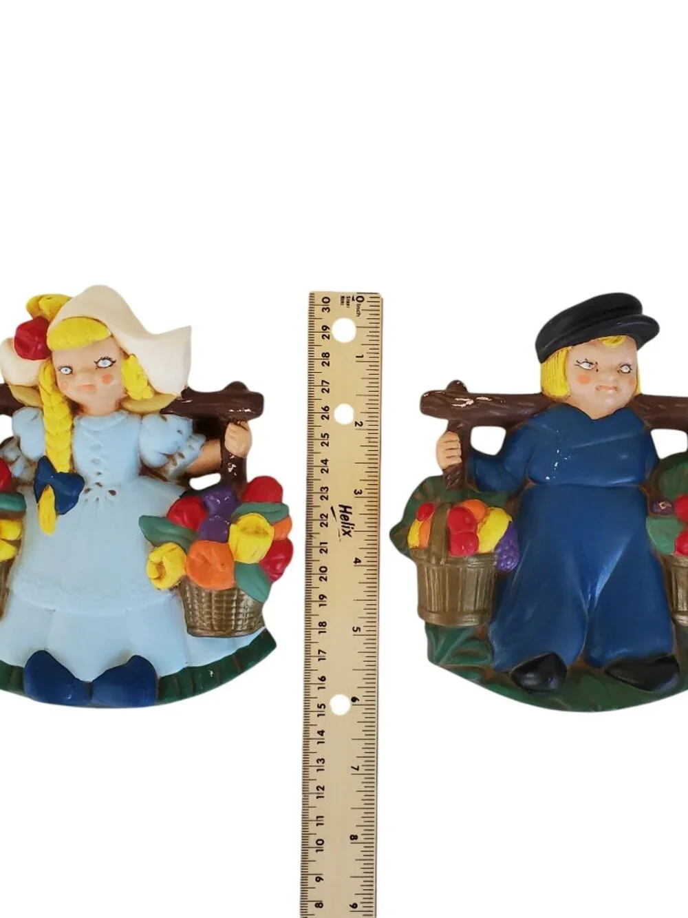 Dutch Boy & Girl Wall Art Hanging Decor Chalk Hand Painted Hobbyist Signed 6